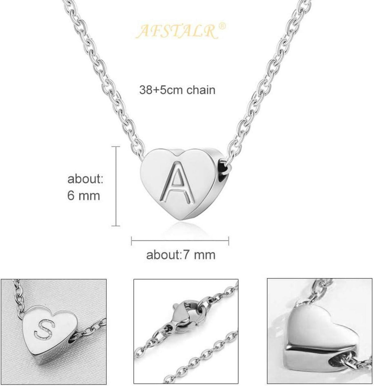 Silber Damen Halskette mit Buchstabenherz Anhänger - Initialschmuck für Frauen