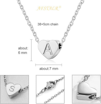 Silber Damen Halskette mit Buchstabenherz Anhänger - Initialschmuck für Frauen
