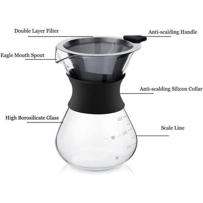 Kaffeebereiter aus Glas mit Edelstahlfilter, 200ml