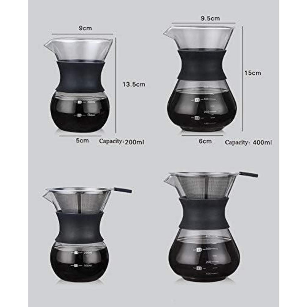 Kaffeebereiter aus Glas mit Edelstahlfilter, 200ml