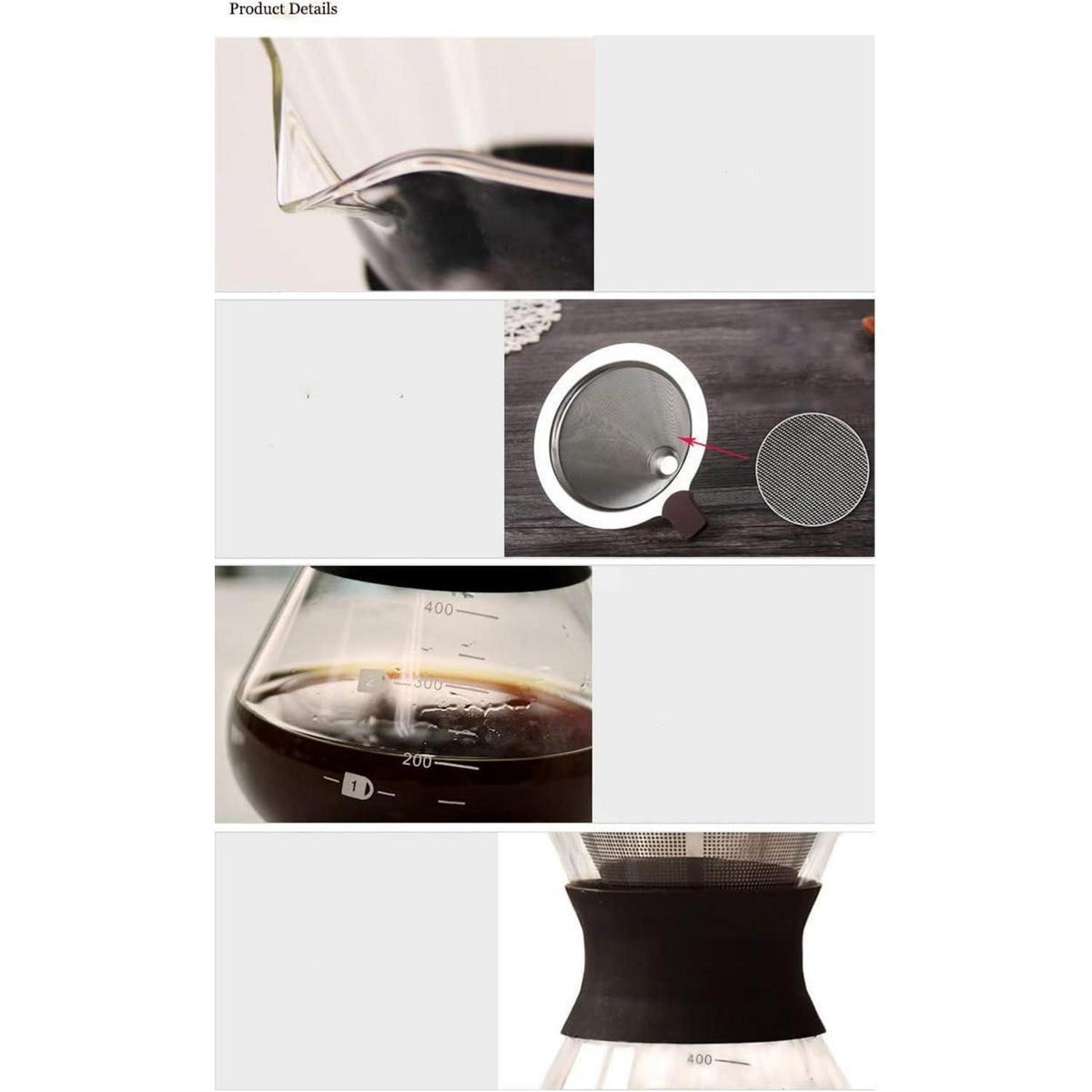 Kaffeebereiter aus Glas mit Edelstahlfilter, 200ml