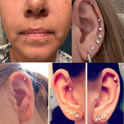 6er Set Labret Piercing 16G Acryl & Chirurgenstahl, klar/silber