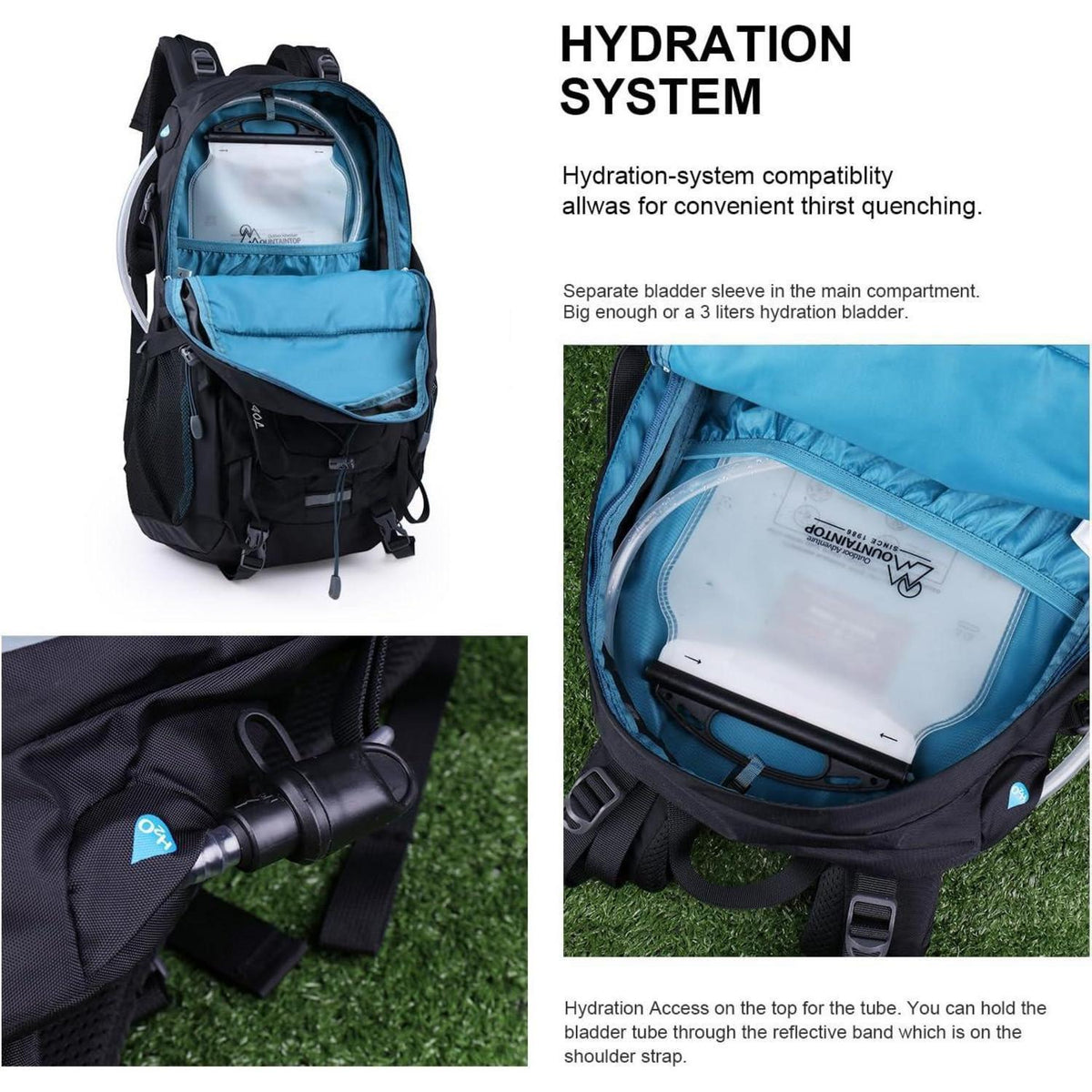 Wanderrucksack 40L Herren Damen Trekking Camping Reisen - Schwarz Blau