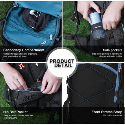 Wanderrucksack 40L Herren Damen Trekking Camping Reisen - Schwarz Blau