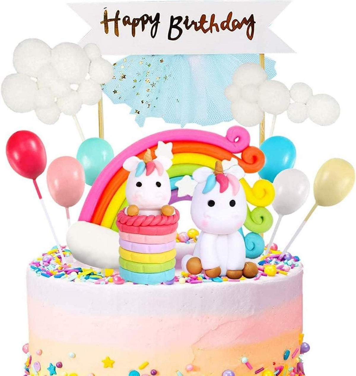 Tortendeko Einhorn Geburtstag Kuchen Topper Regenbogen Luftballon Wolke Girlande