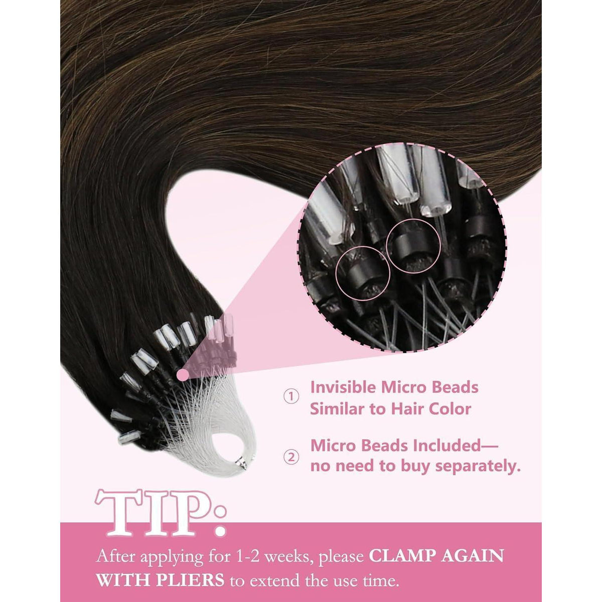Echthaar Micro Ring Extensions Ombre Braun 35cm