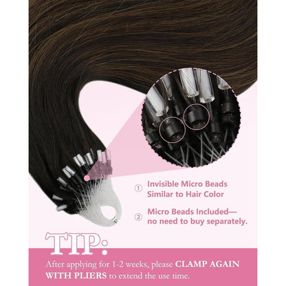 Braune Ombre Microring Extensions Echthaar 45cm