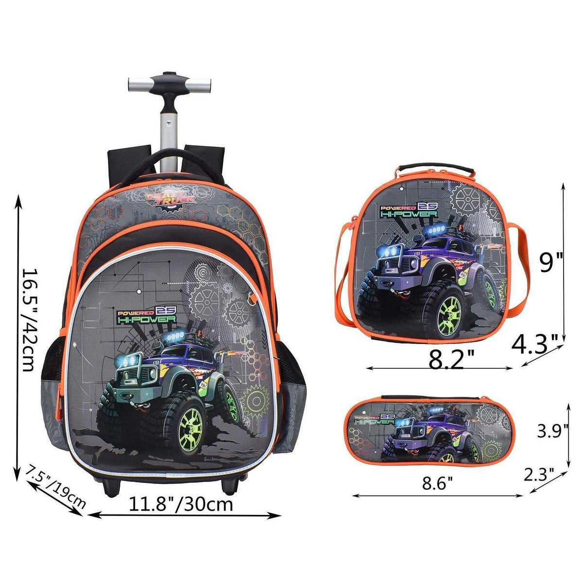 Mädchen Rollrucksack mit Rädern & Koffer Set – Mint Grün 6-8 Jahre