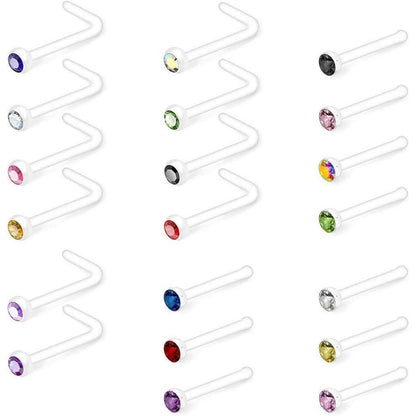 Nasenpiercing Retainer 20 Stück Bioflex Kunststoff mit Stein 2mm