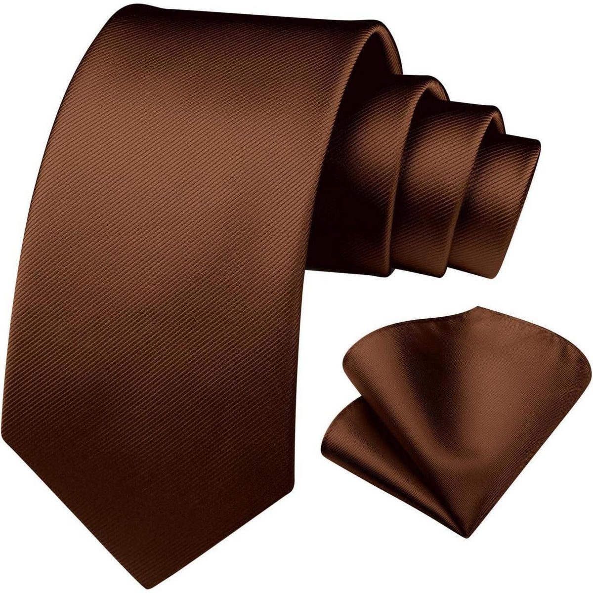 Krawatten-Set Herren mit Einstecktuch, einfarbig, pflegeleicht, J-Braun
