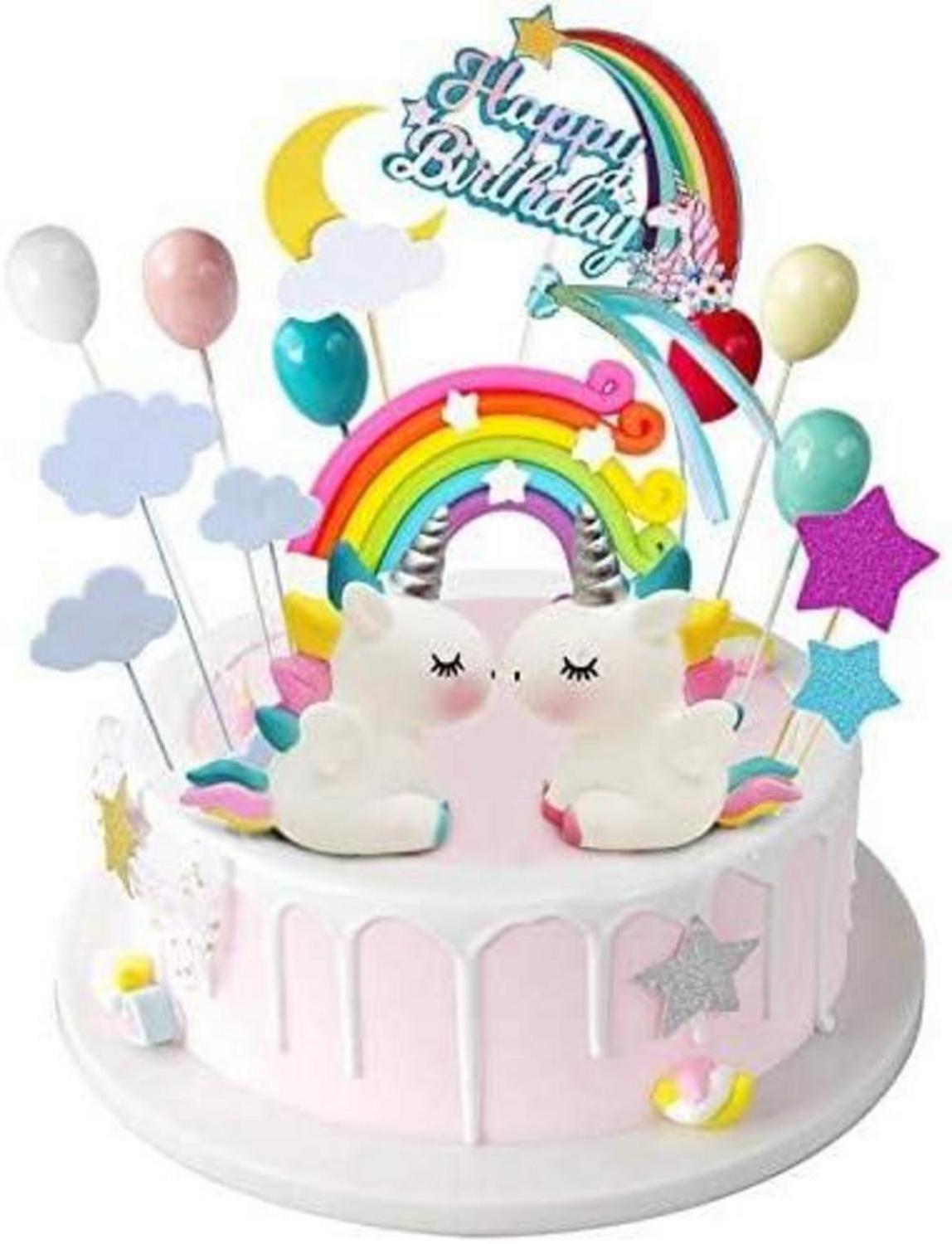 Tortendeko Einhorn Regenbogen Happy Birthday Wolke Sterne Kuchenaufsatz