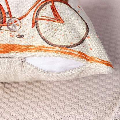 Herbst Kissenbezug 4er Set 45x45 cm Ahornbaum & Fahrrad