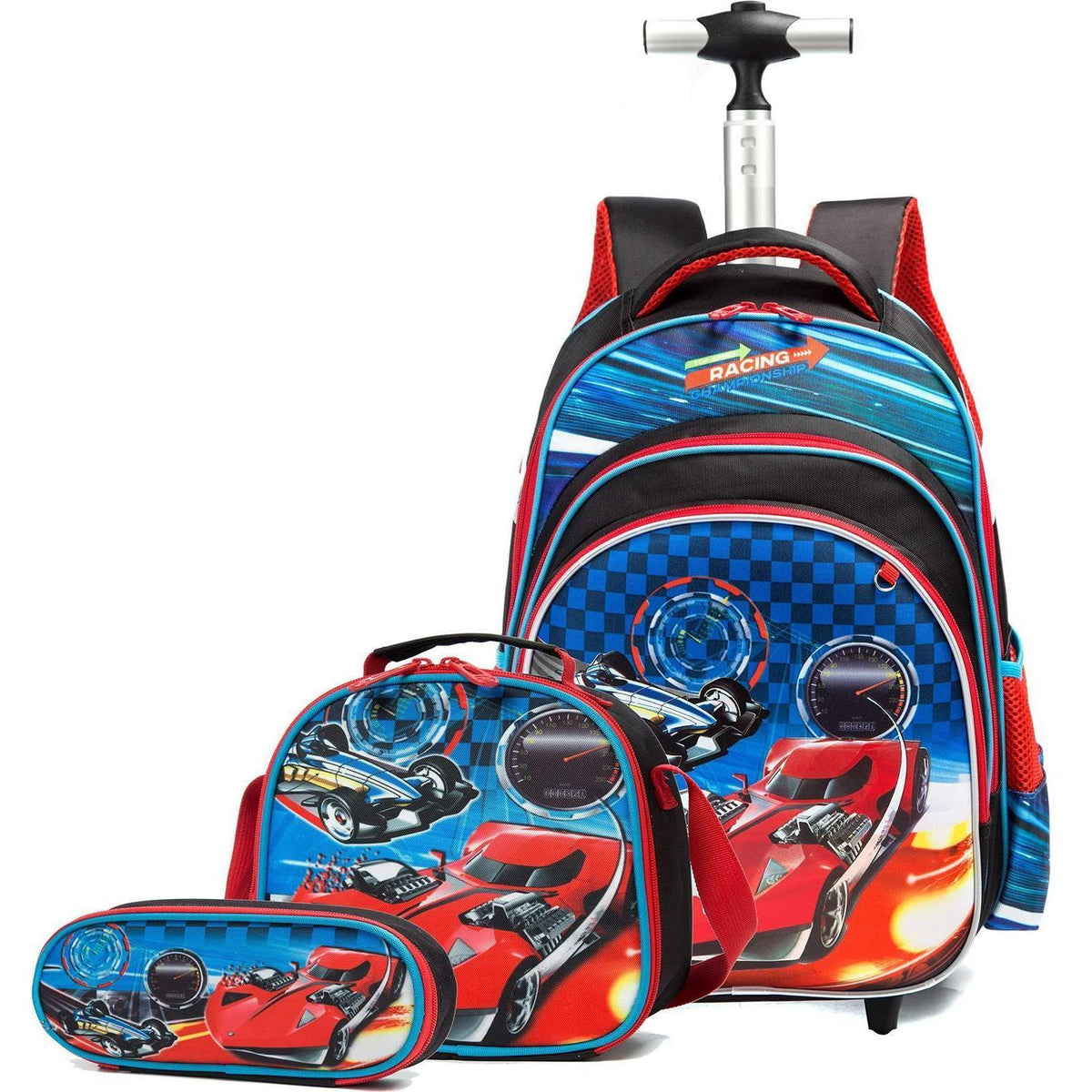 Mädchen Rollrucksack mit Rädern & Koffer Set – Rotes Auto