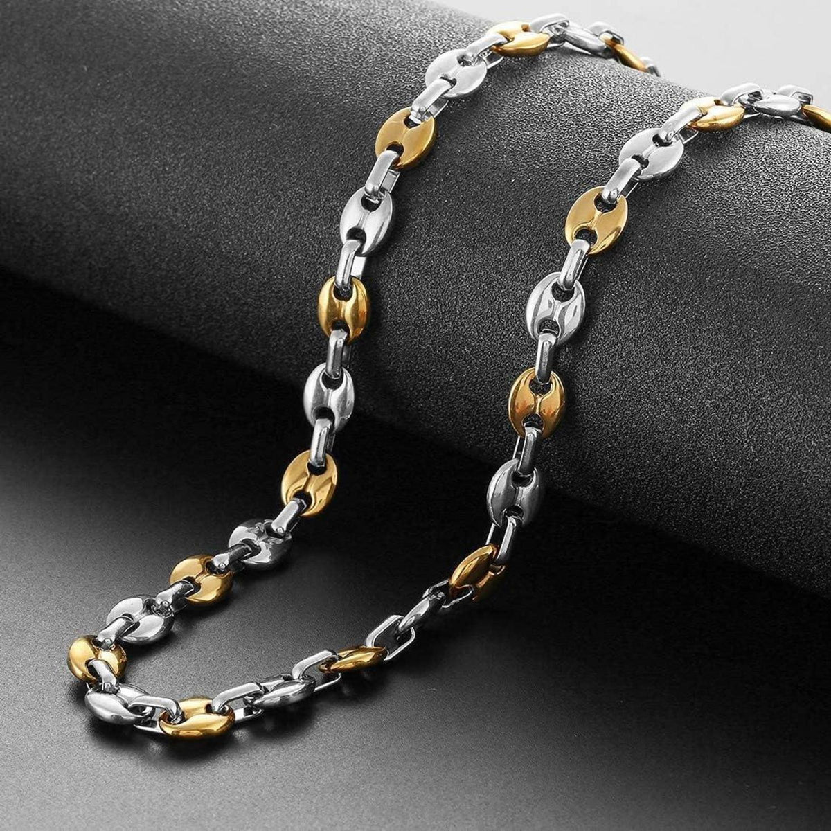 Edelstahl Kaffeebohnen Kette & Armband Set Herren 6mm 61cm Silber/Gold
