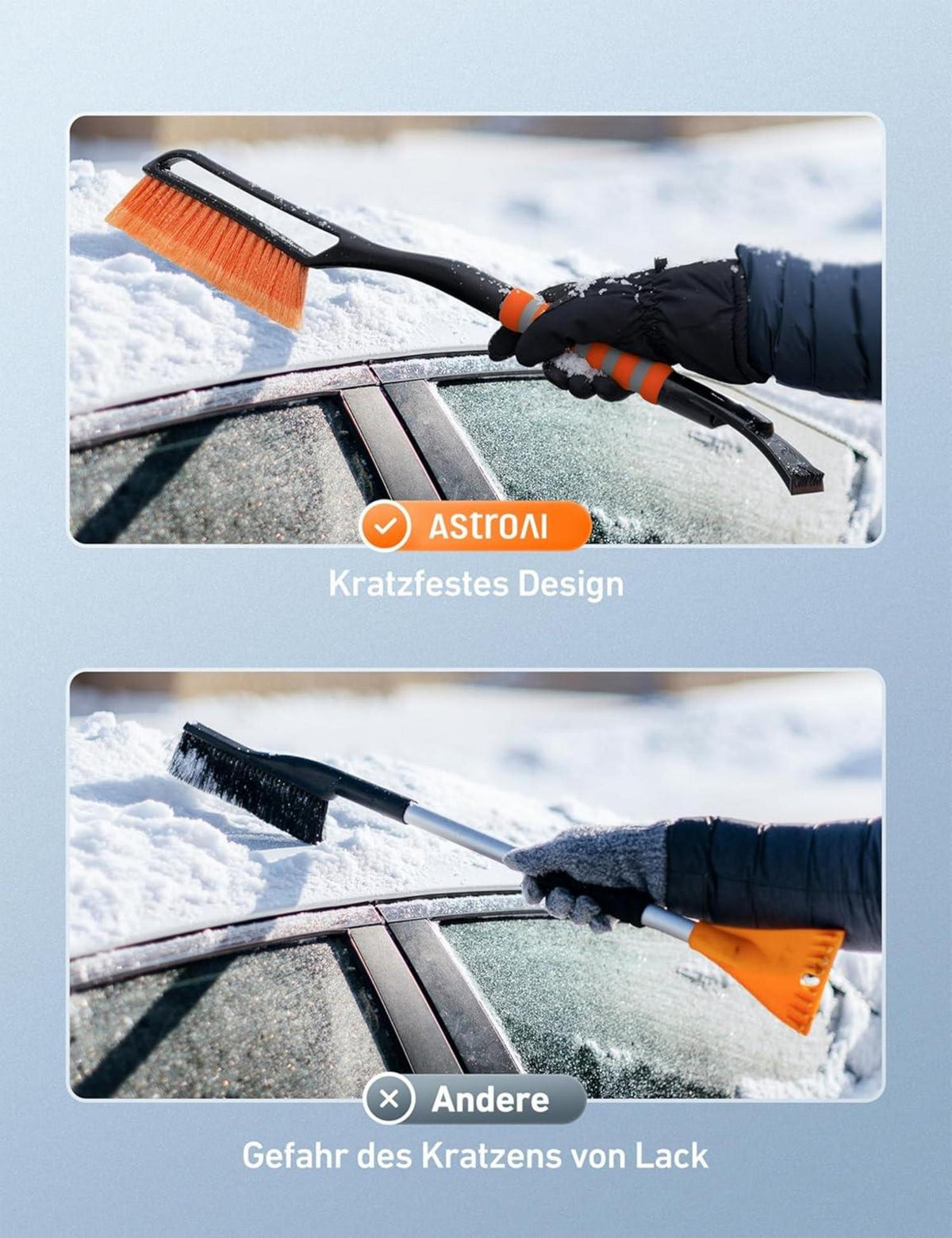 Eiskratzer Auto Schneebesen 2-in-1 68cm lang Schaumstoffgriff Orange