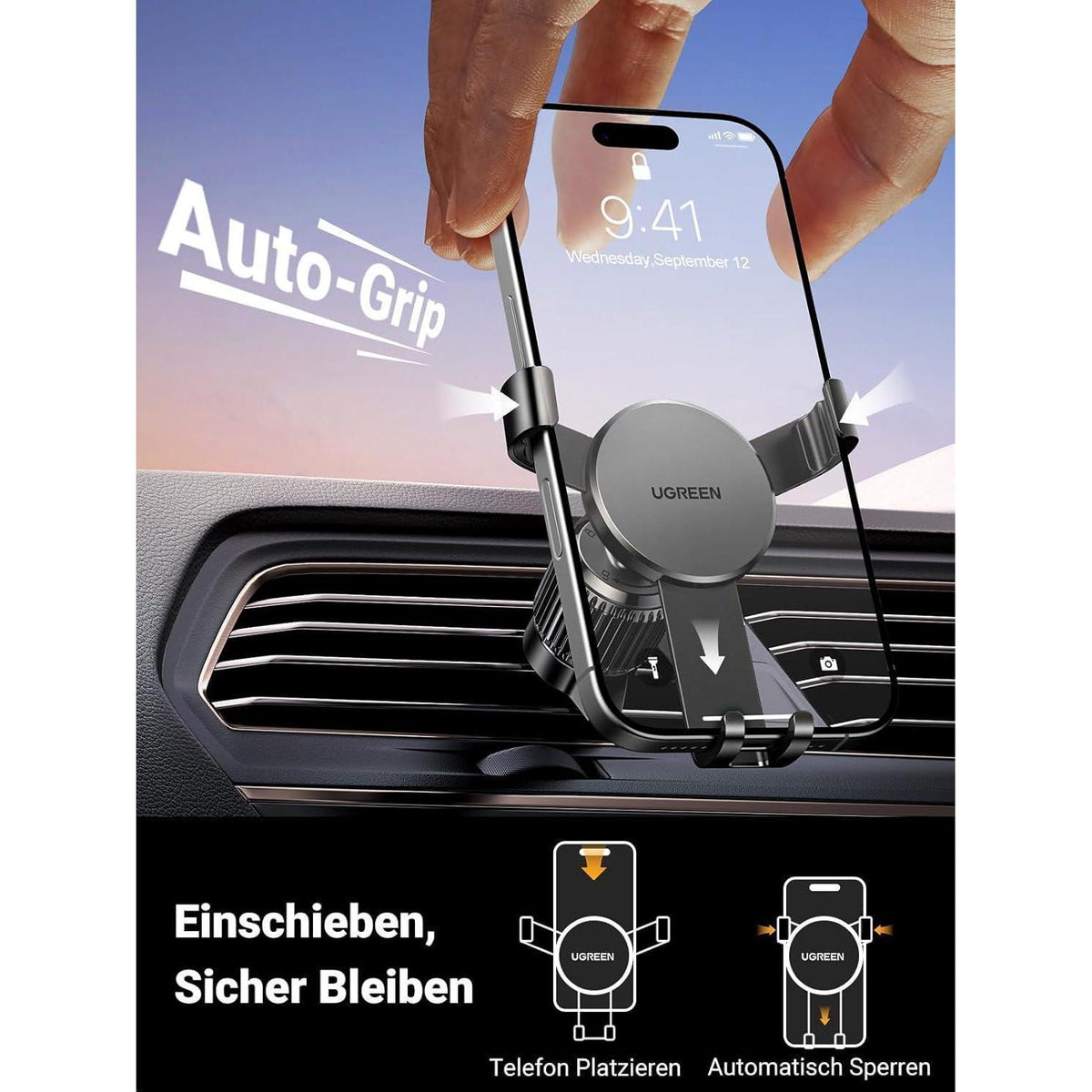 Ugreen Auto Handyhalterung Lüftungsschlitz Bombenfest Schwarz