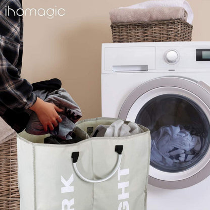 Wäschesortierer 2 Fach Faltbar Grau – 60L Wäschekorb für Schlafzimmer