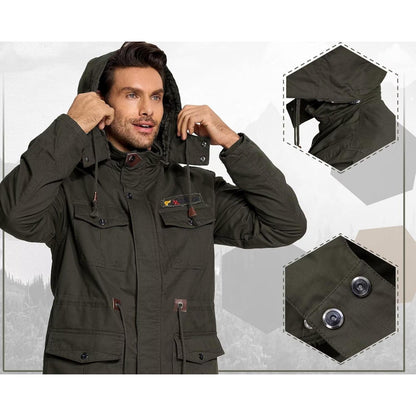 Herren Winterparka Fleecegefüttert mit Taschen & Kapuze Dunkeloliv