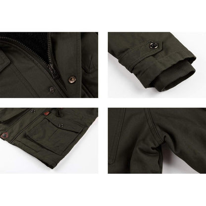 Herren Winterparka Fleecegefüttert mit Taschen & Kapuze Dunkeloliv