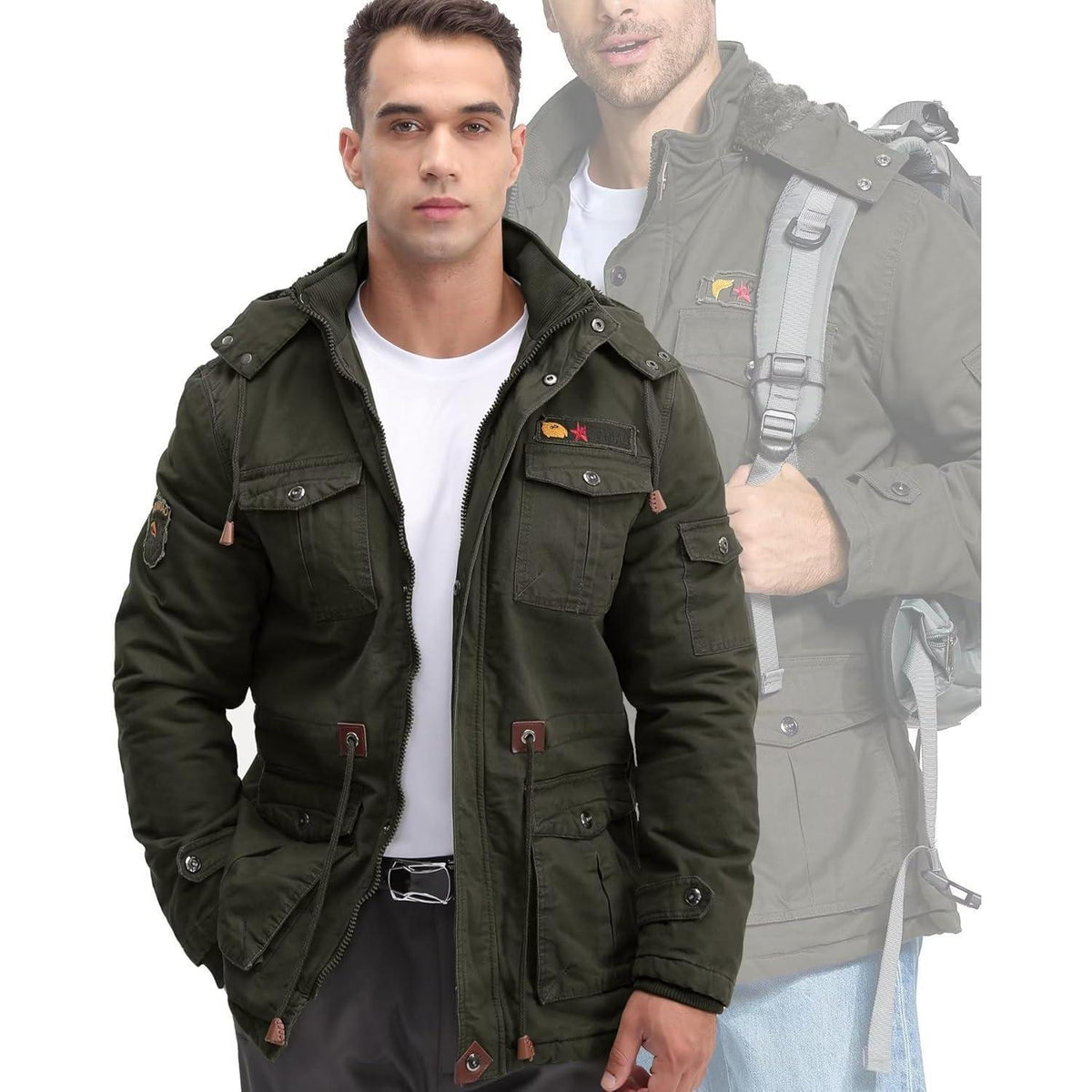 Herren Winterparka Fleecegefüttert mit Taschen & Kapuze