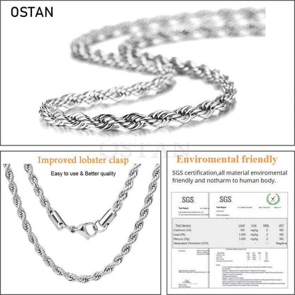 Herren Damen Halskette Edelstahl Verdrehte Kette 2-5mm Silber 45-80cm