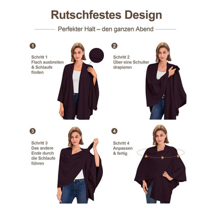 Damen Poncho Strick Cape Cardigan Einheitsgröße Burgunderrot