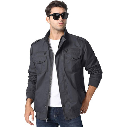 Herren Übergangsjacke Cargo Militärjacke Winddicht Grau