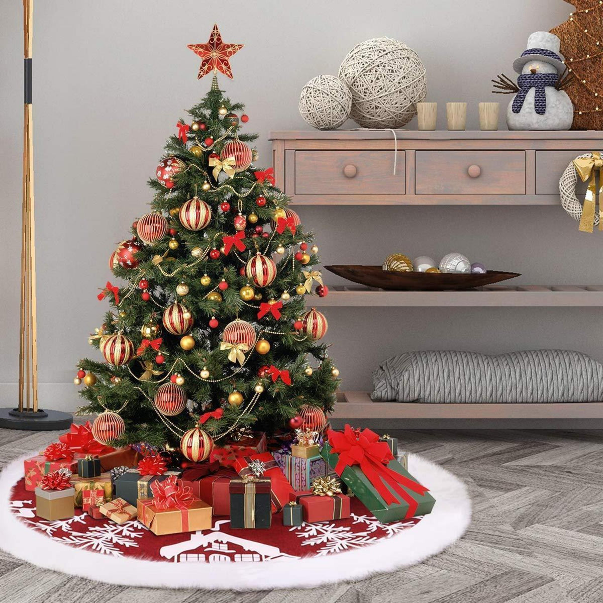 Weihnachtsbaum Rock Rot 122 cm mit Kunstpelzbesatz