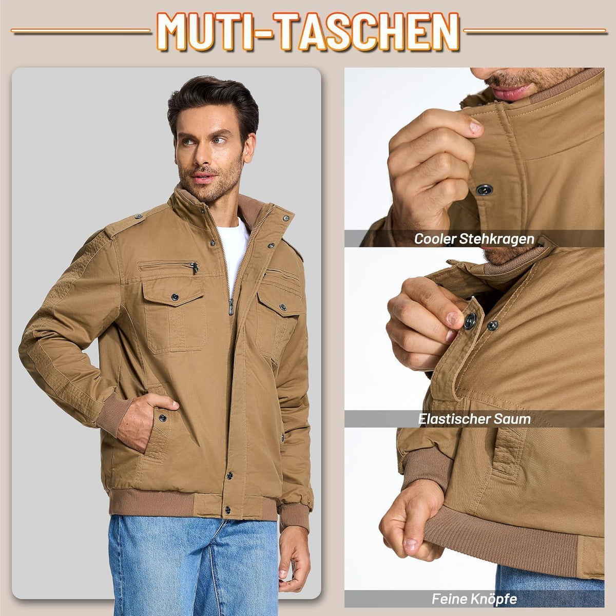 Herren Winterjacke Sherpa gefüttert Khaki 3XL