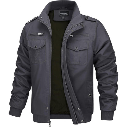 Herren Übergangsjacke Cargo Militärjacke Winddicht Grau XL
