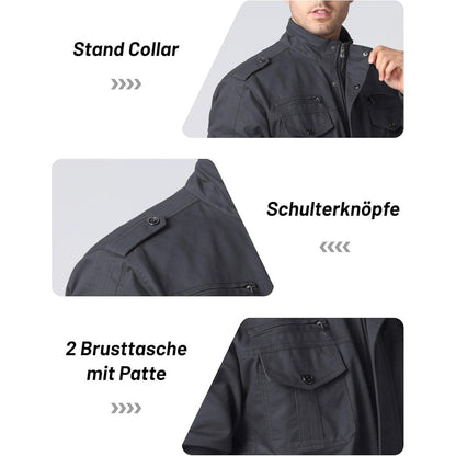 Herren Übergangsjacke Cargo Militärjacke Winddicht Grau XL