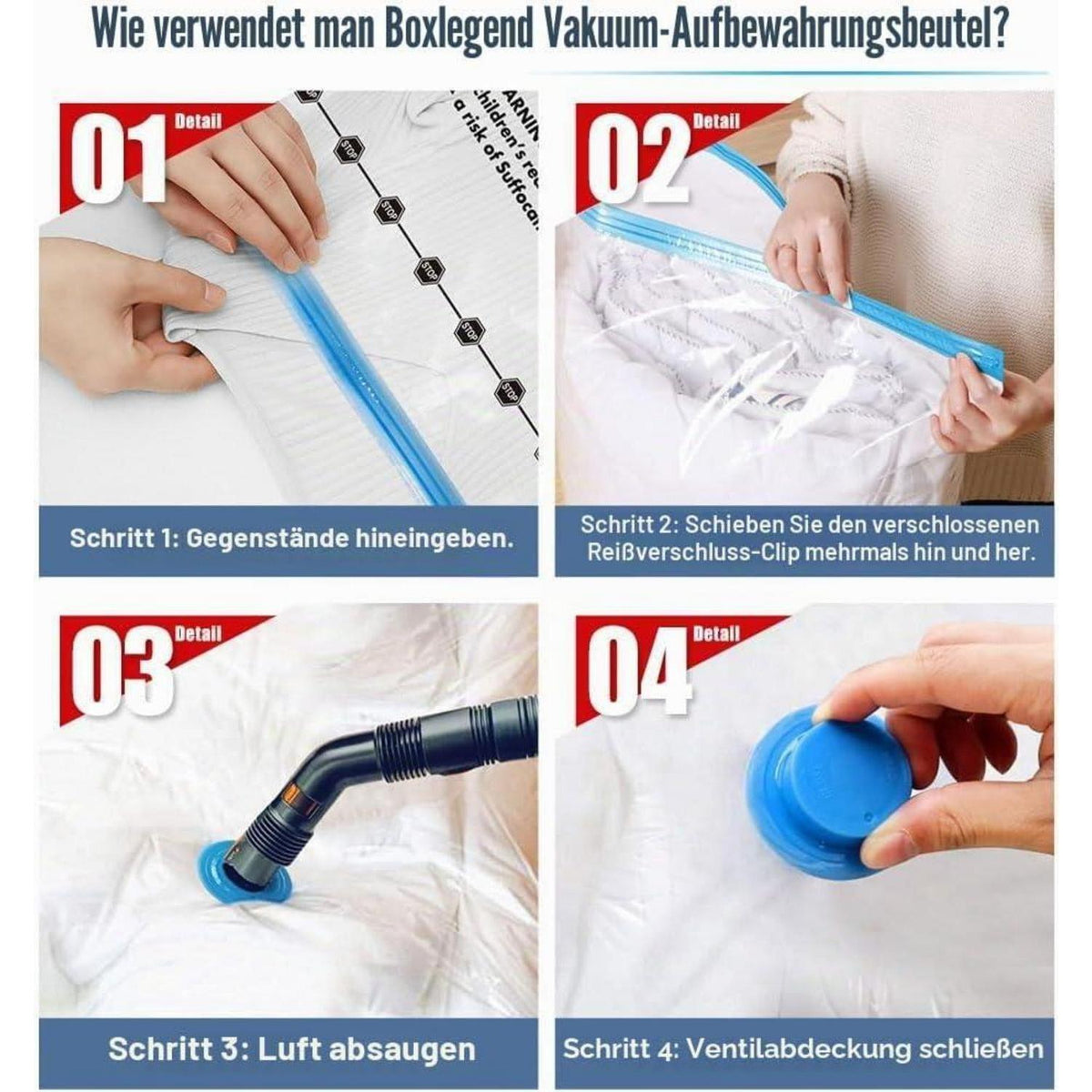 Vakuumbeutel Set 6er Pack – Platzsparende Aufbewahrung für Kleidung
