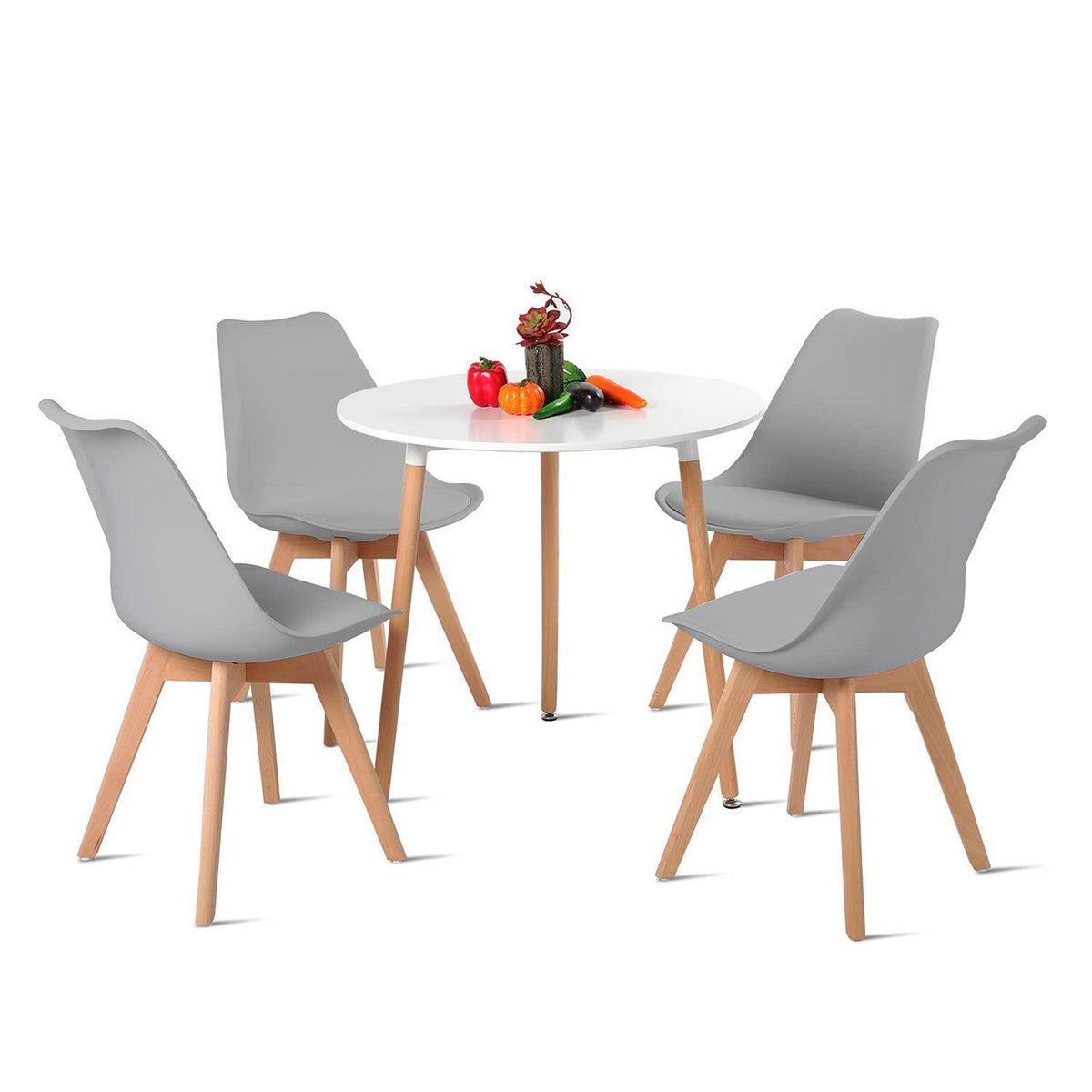 Runder Esstisch mit 4 Stühlen Grau Weiß Retro Design