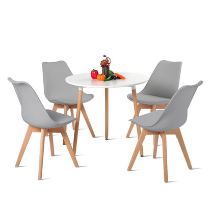 Runder Esstisch mit 4 Stühlen Grau Weiß Retro Design