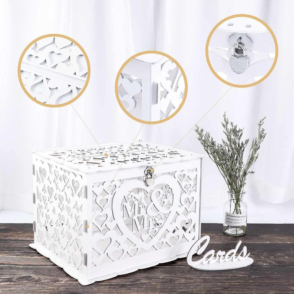 Große Vintage Holz Hochzeit Geschenkkartenbox mit Schloss
