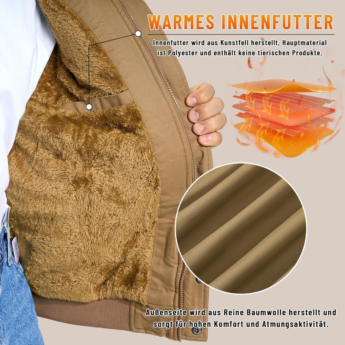 Herren Winterjacke Sherpa gefüttert Khaki L