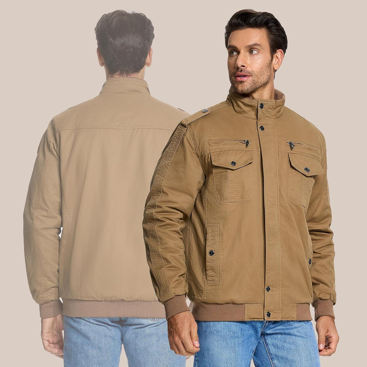 Herren Winterjacke Sherpa gefüttert Khaki L