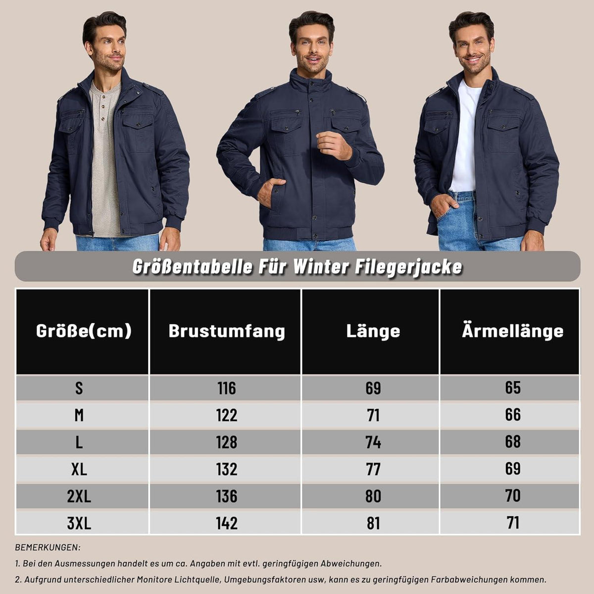 Herren Winterjacke Sherpa gefüttert Dunkelblau M