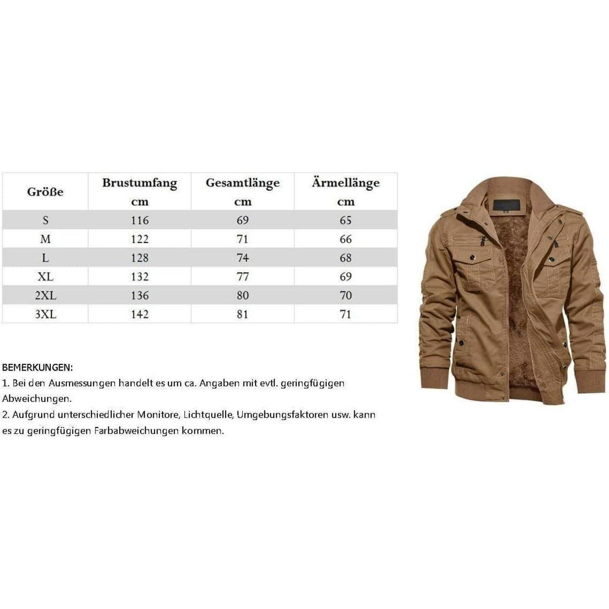 Herren Winterjacke Sherpa gefüttert Militär Cargo Stehkragen Grün