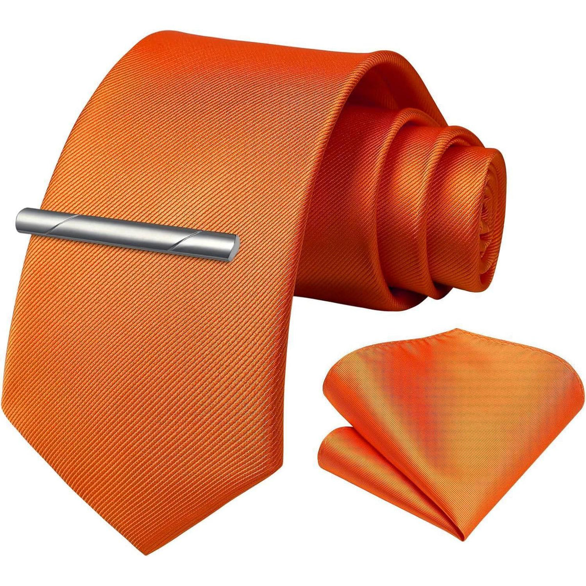 Herren Krawatten-Set mit Einstecktuch und Krawattenklammer Orange