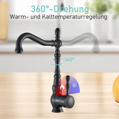 Antiker Bad-Einhebelmischer Schwarz Messing 360° Schwenkbar