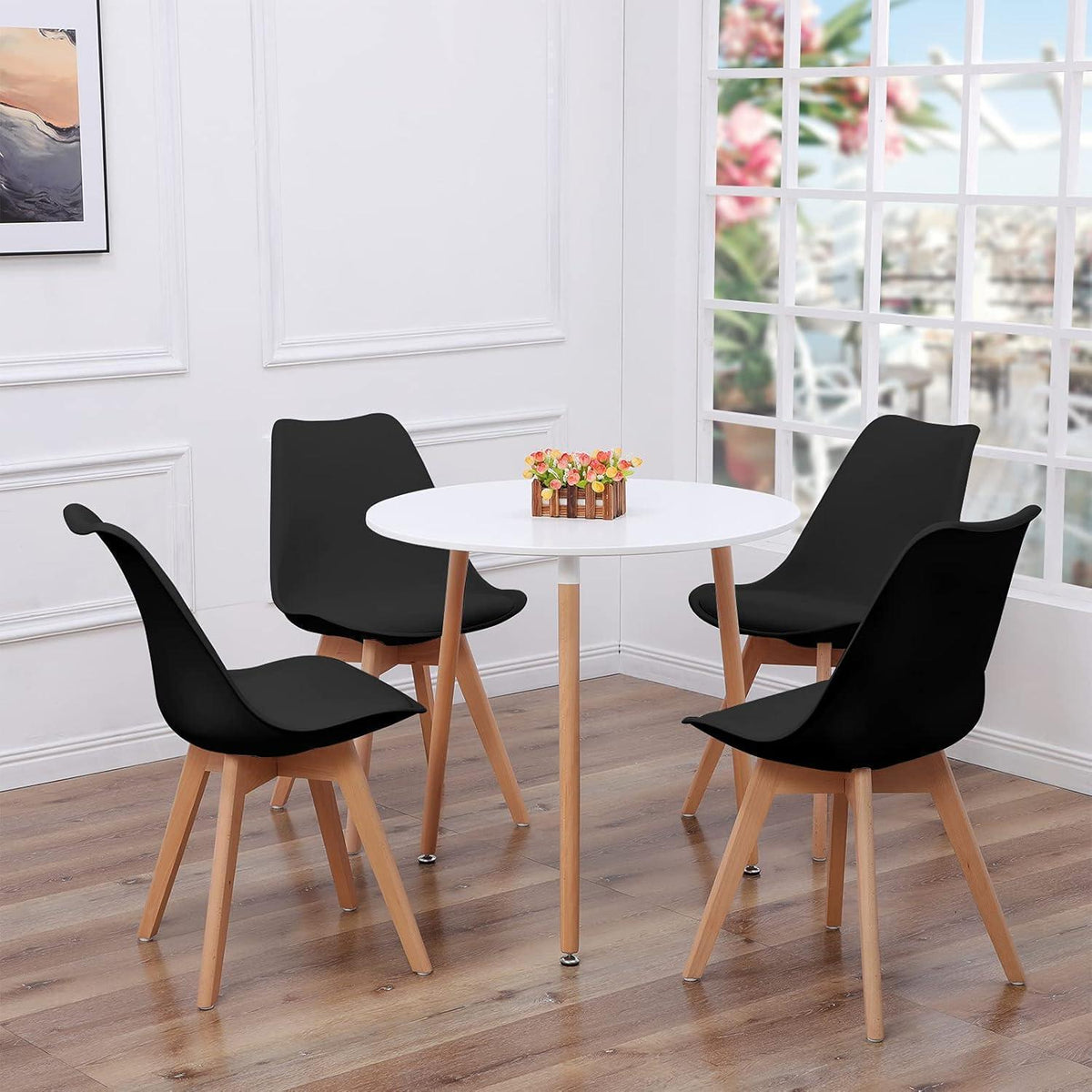 Runder Esstisch Set Schwarz mit 4 Stühlen Retro Design