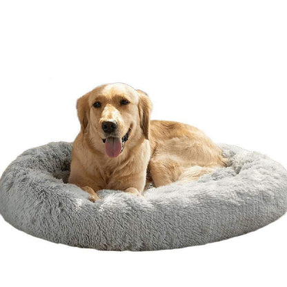 Rundes Hundebett Deluxe Plüsch XXL 120cm Grau