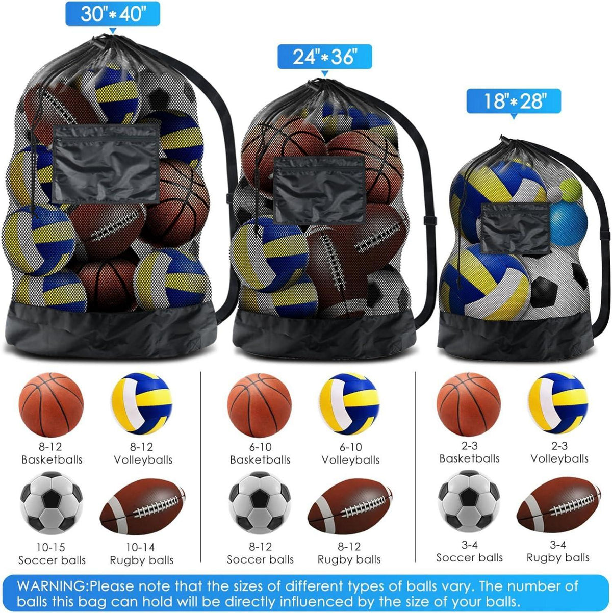 Großes Ballnetz Ballsack Fußballtasche Netz Sporttasche mit
