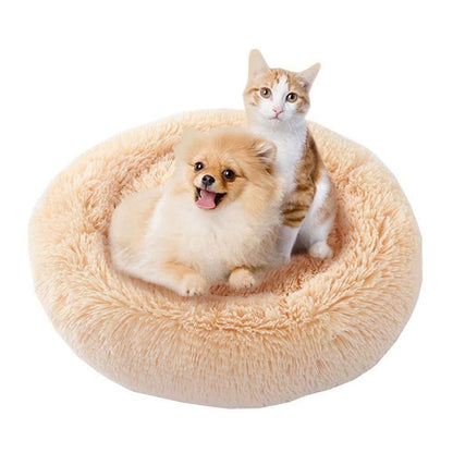 Rundes Hundebett Deluxe Plüsch XXL 120cm Beige