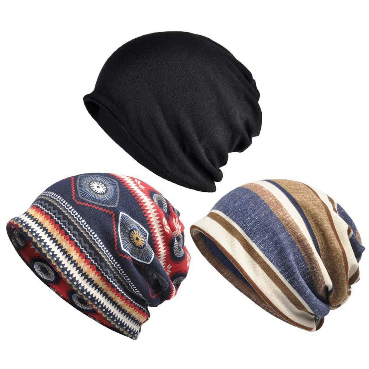 Chemo Hut 3er Pack Beanie Schal Turban für Haarausfall Mix Color