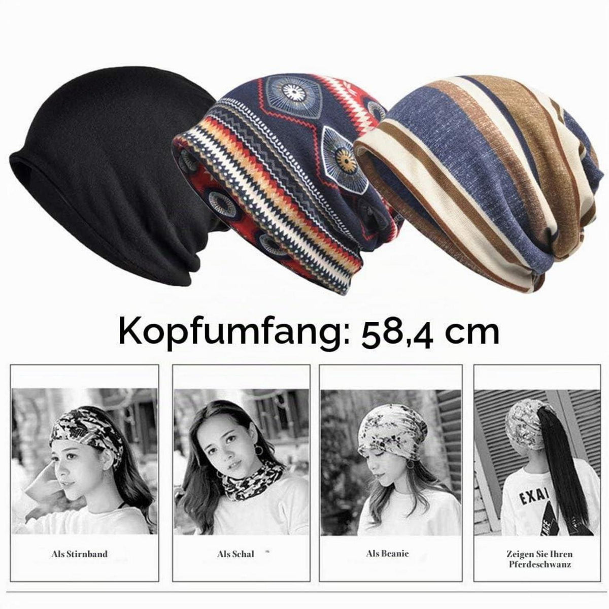Chemo Hut 3er Pack Beanie Schal Turban für Haarausfall Mix Color