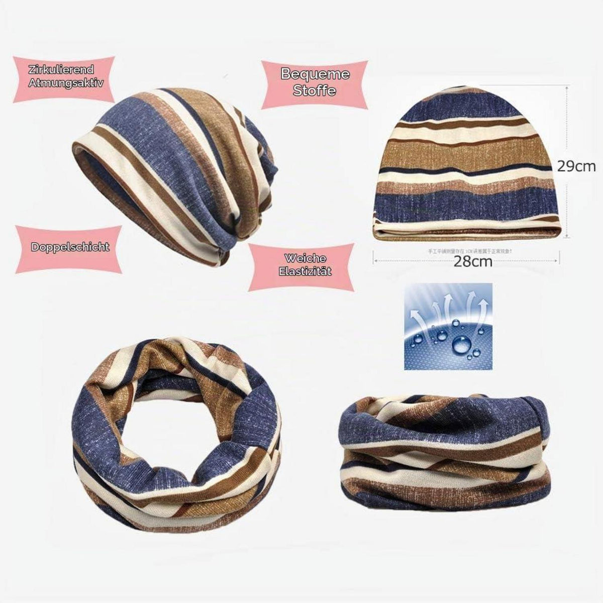 Chemo Hut 3er Pack Beanie Schal Turban für Haarausfall Mix Color