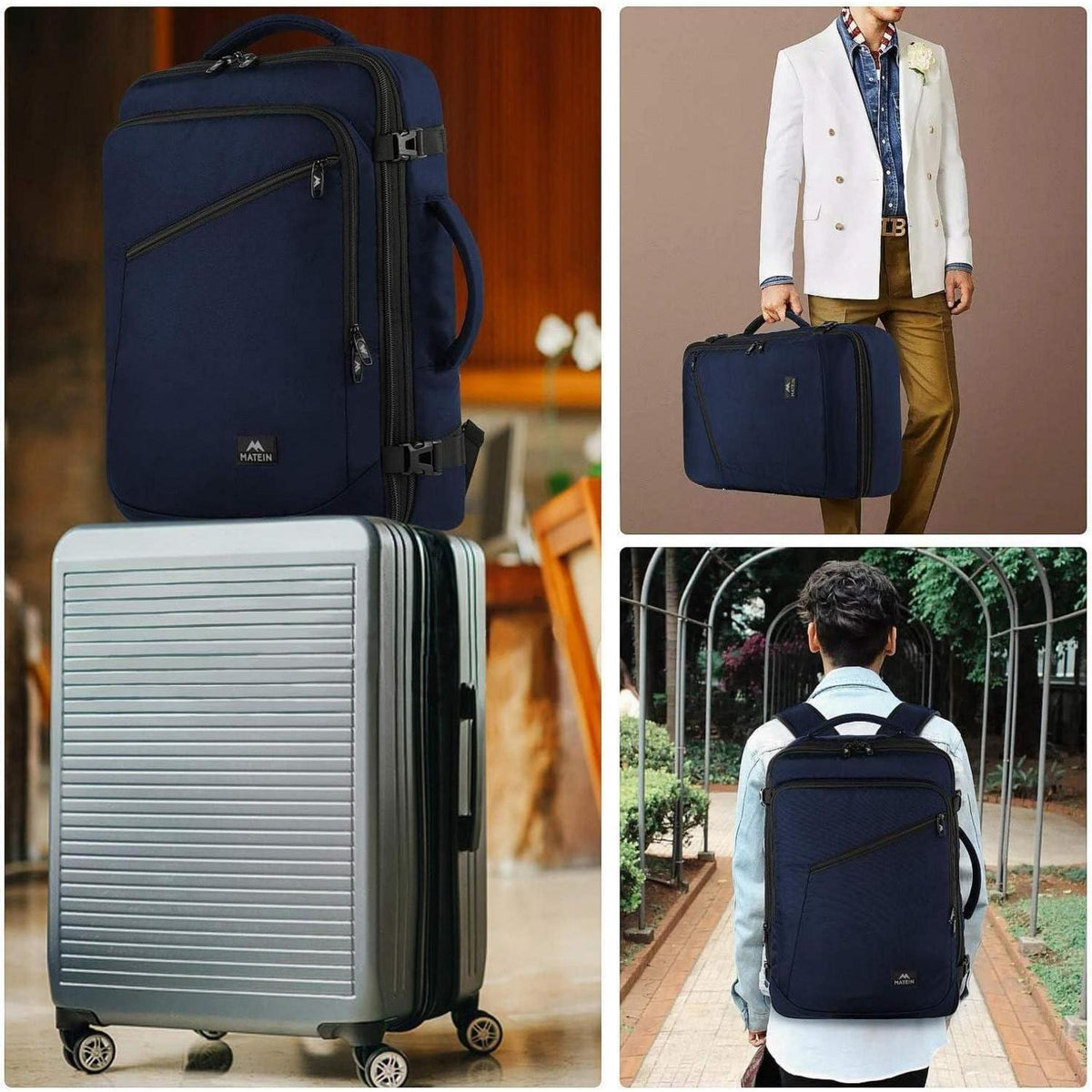 Erweiterbarer Handgepäck Rucksack 40L, Blau, 50x35x20cm