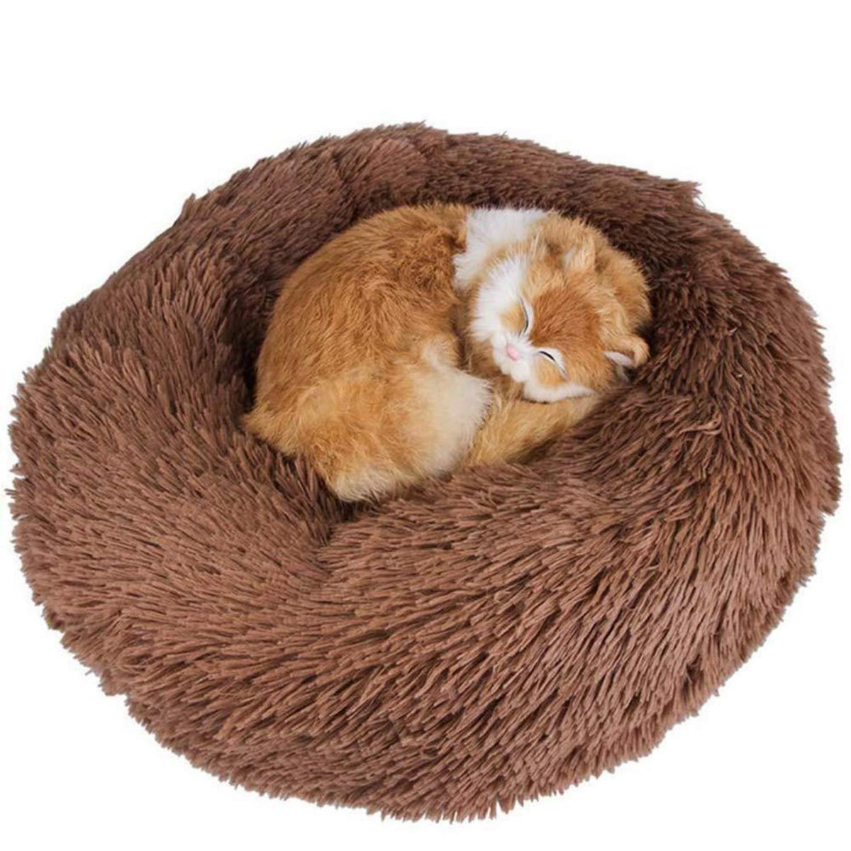 Flauschiges Haustierbett Donut für Hunde & Katzen, Braun 110cm